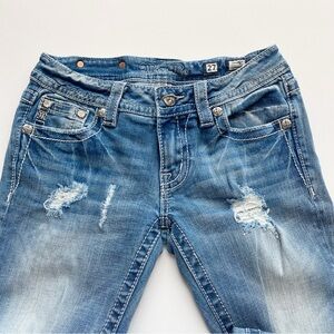 Miss Me Blue Embellished Jeans with Rhinestones and Embroidery